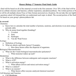 Honors biology final exam semester 1