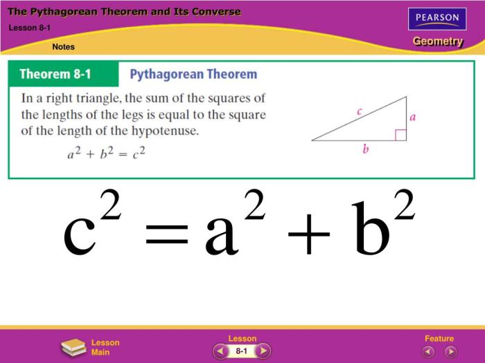 The pythagorean theorem and its converse 8-1