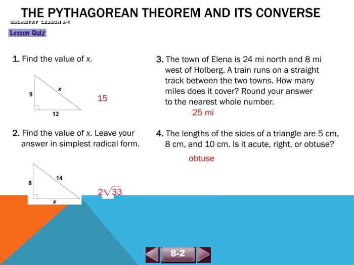 The pythagorean theorem and its converse 8-1